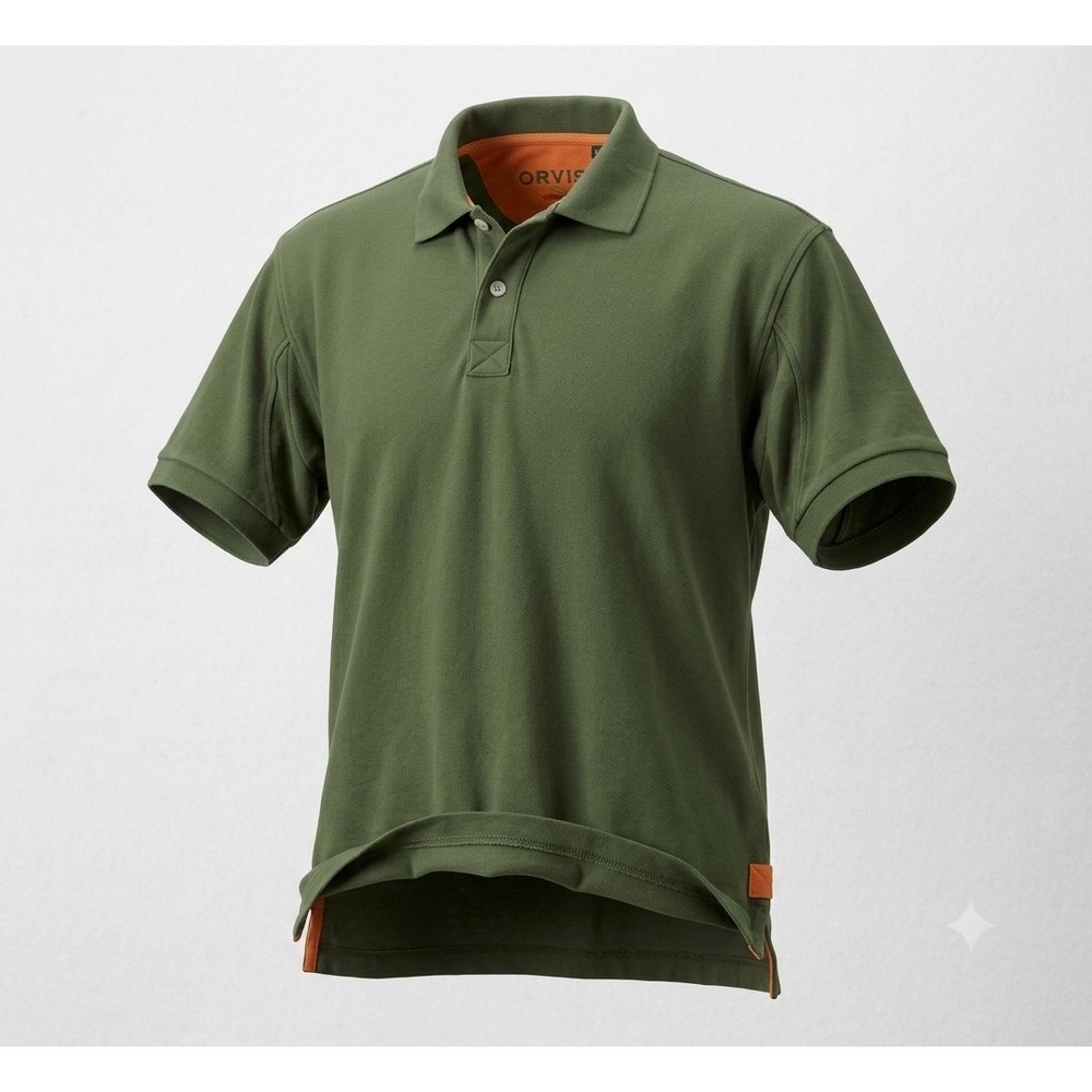 Orvis Men's Olive Green Heritage Short Sleeve Polo Shirt. Size L